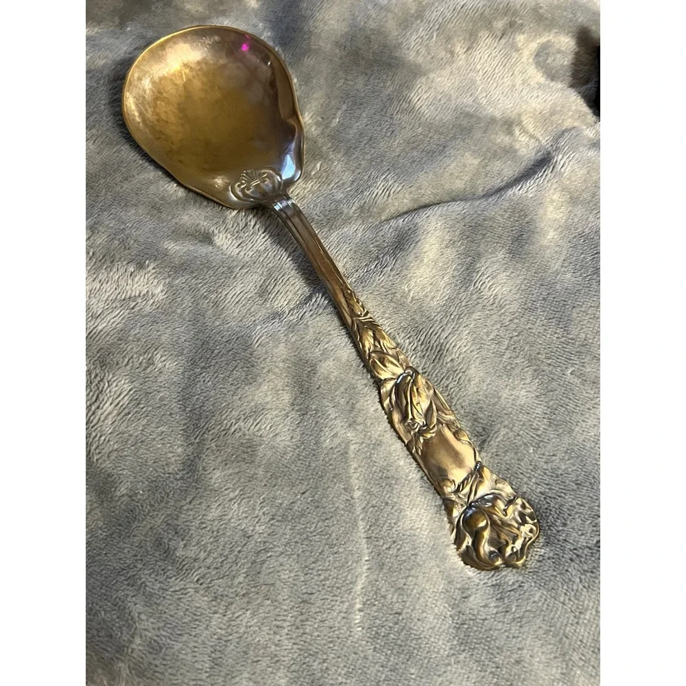Vintage‎ Italy Silverplate Art Nouveau Floral Serving Spoon 9.5